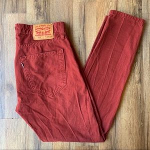 Levi’s 512 slim taper fit men’s jeans maroon red color